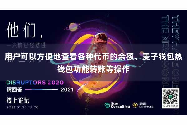 用户可以方便地查看各种代币的余额、麦子钱包热钱包功能转账等操作